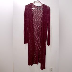 Burgundy Ambiance Cardigan with Side Slits. Size medium.